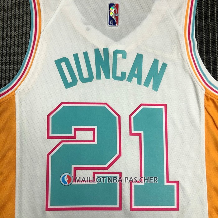 Maillot San Antonio Spurs Tim Duncan NO 21 Ville 2021-22 Blanc